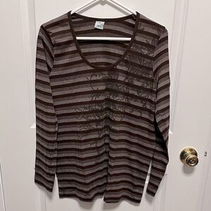 Elegant Brown Striped Long Sleeve Tee